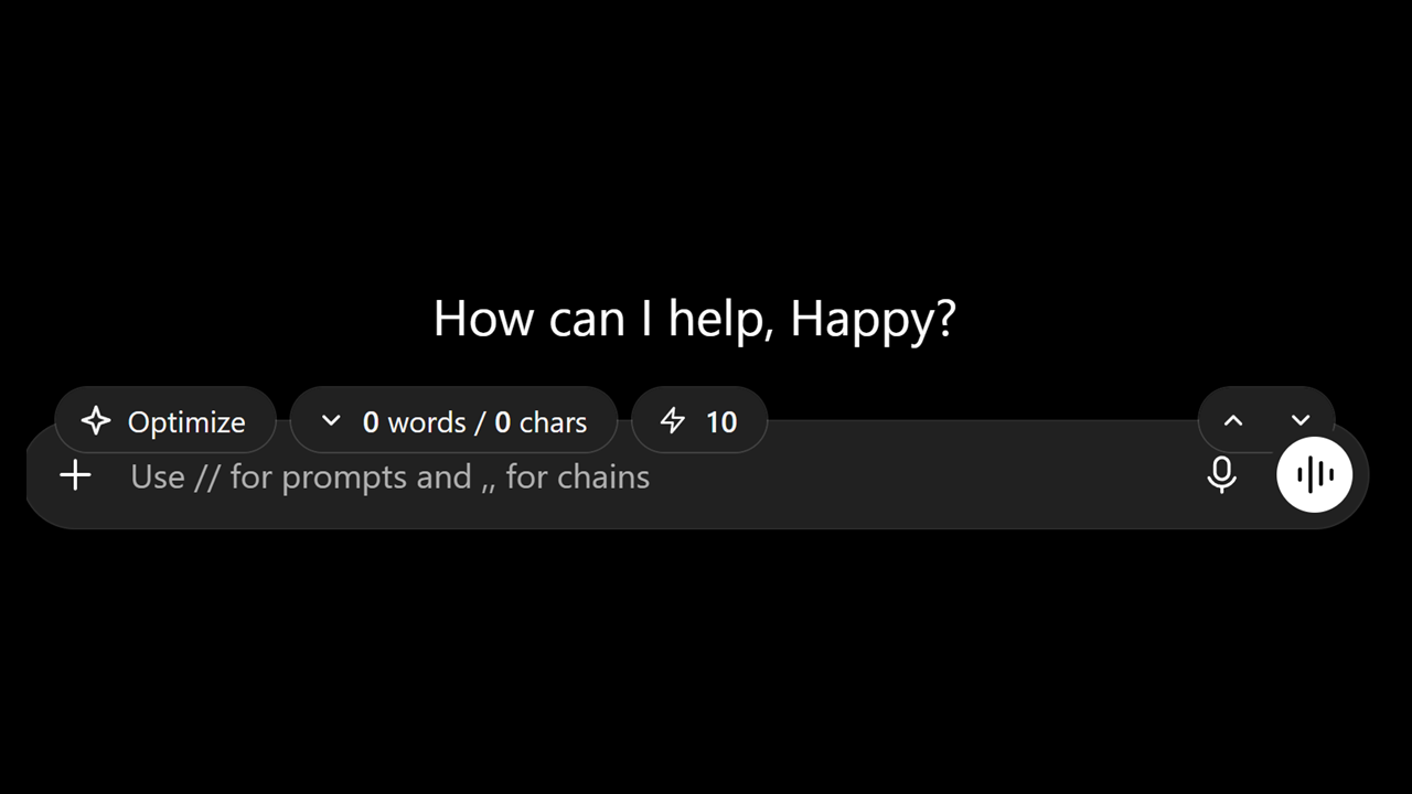 Workbench for ChatGPT message bar with prompt optimizer, word counter and daily usage counter, dark mode