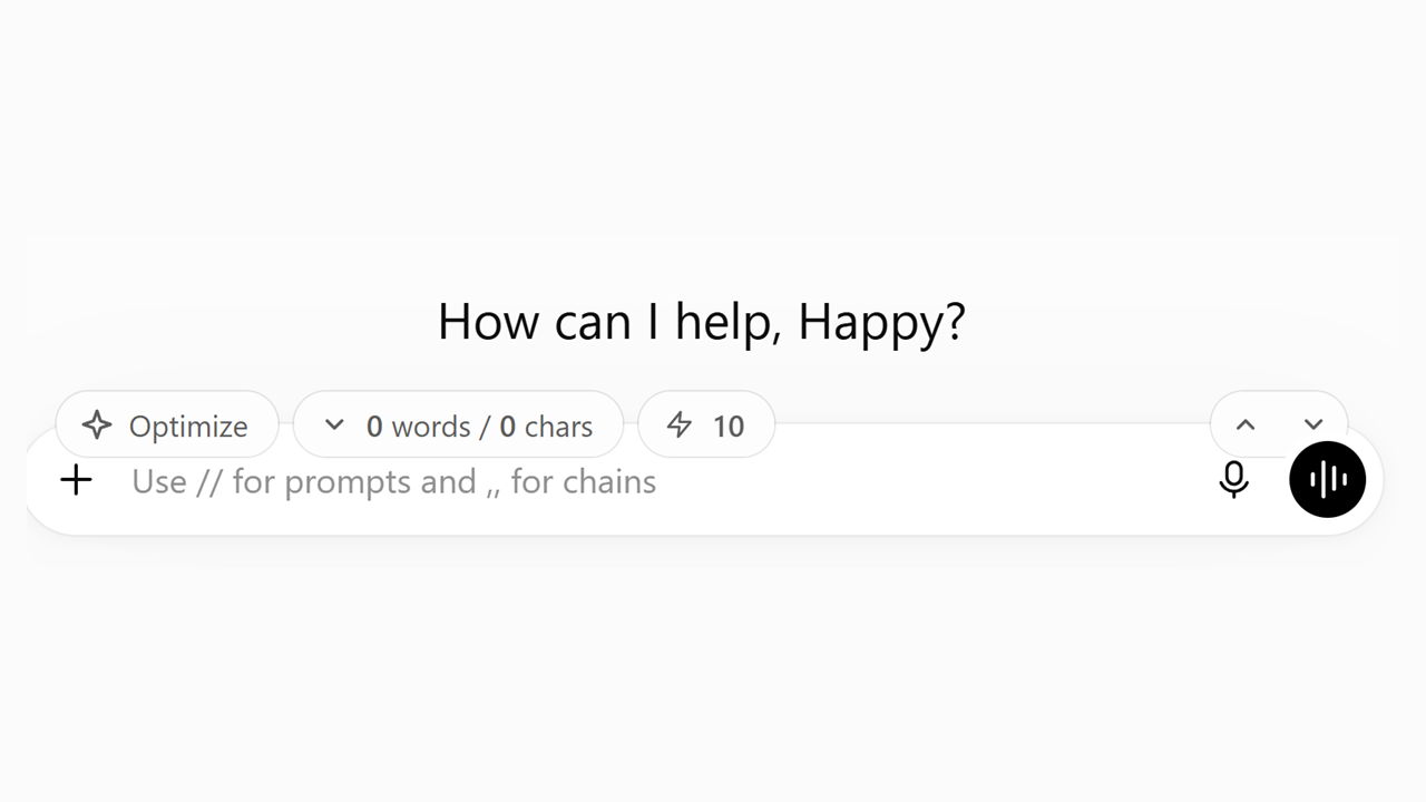 Workbench for ChatGPT message bar with prompt optimizer, word counter and daily usage counter, light mode